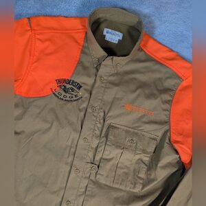 Beretta Shooting Shirt Mens 2XL Tan Orange Blaze Game Pocket Thunderstik Hunt